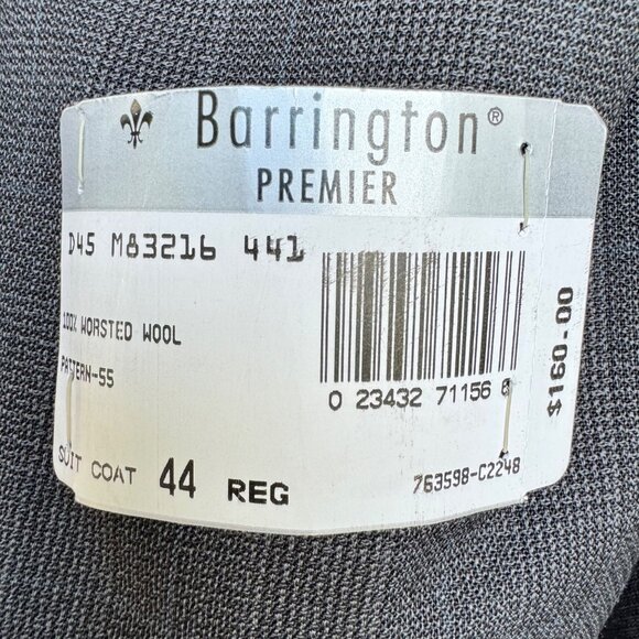 Barrington Premier Mens Suit Coat 44 Reg Dark Gray Worsted Wool Textured New - Picture 2 of 11